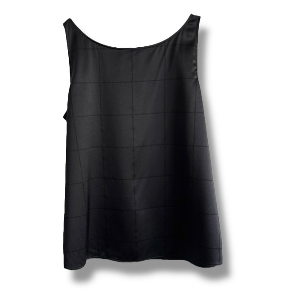 Eileen Fisher Windowpane Pattern Stretch Silk Tank Black SZ L - Picture 3 of 5